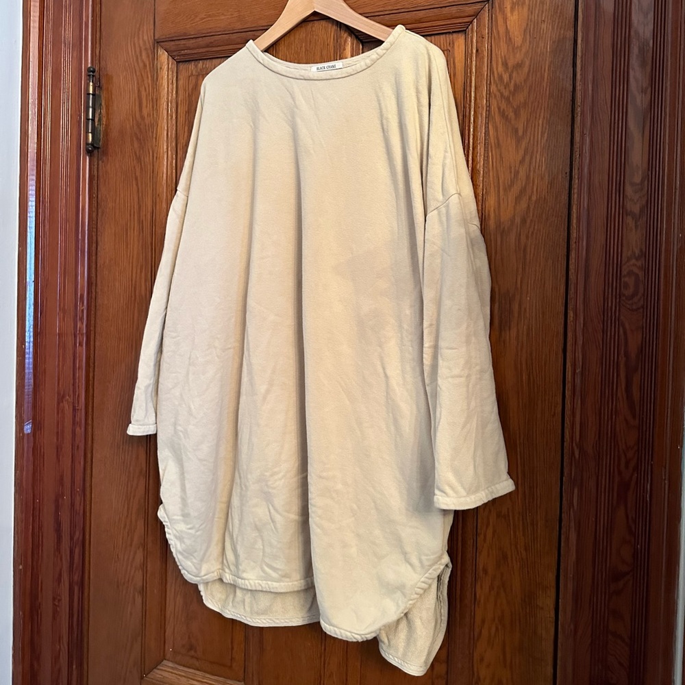 Black Crane Cream Colored Sweatshirt Dress